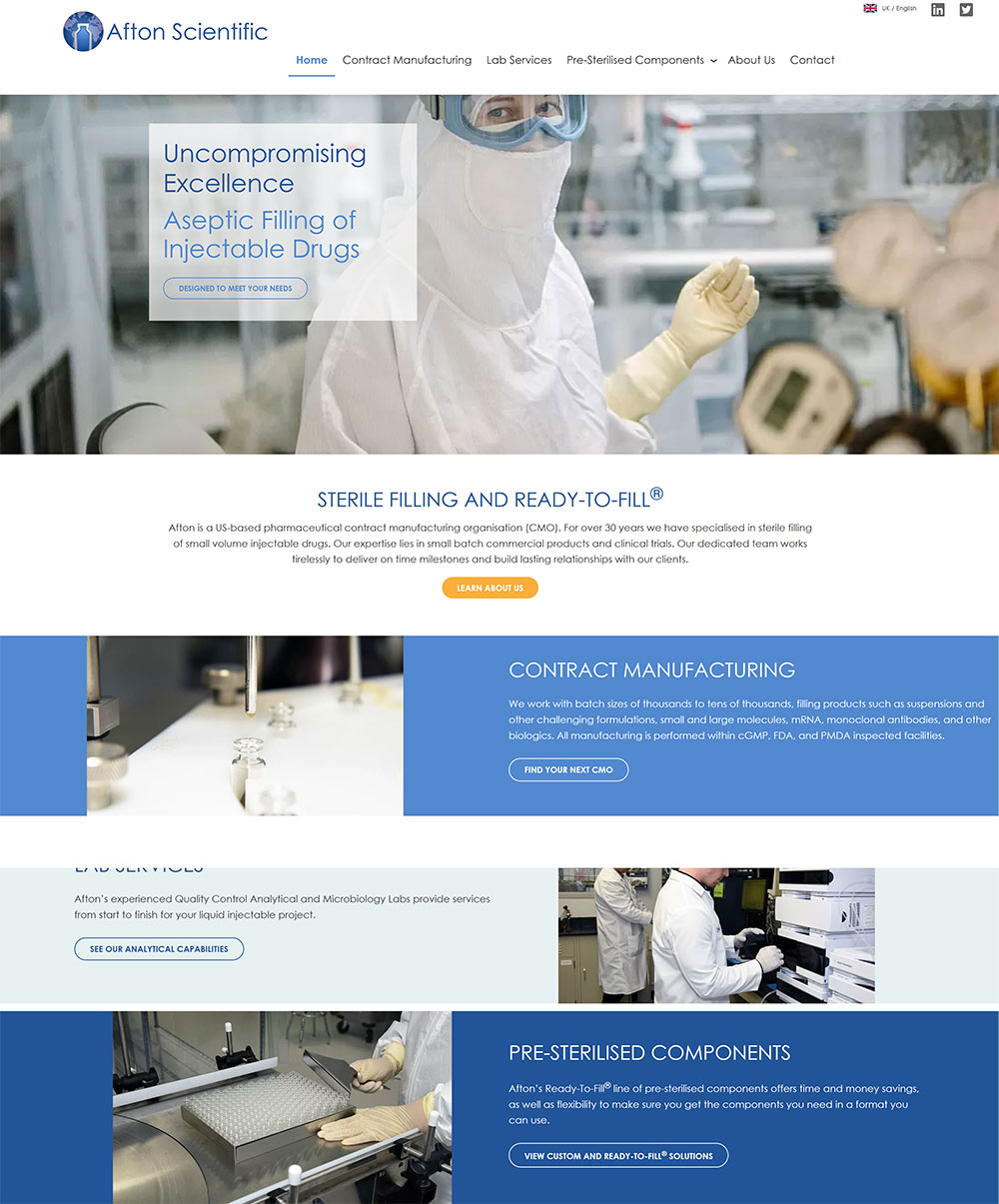 Afton Scientific localized website for the United Kingdom