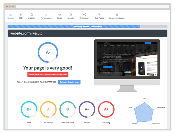 Sample page showing SEO and website results