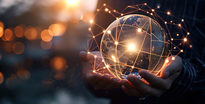 Ecommerce - Businessman hold global business globe with network connected to digital marketing strategy and creative solution